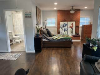 Guest room and bathroom.