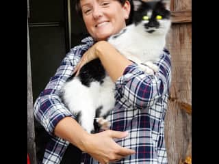 Kate and our neighbour's cat Minou.