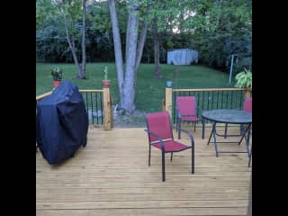 Pellet Smoker and dining area on the back deck