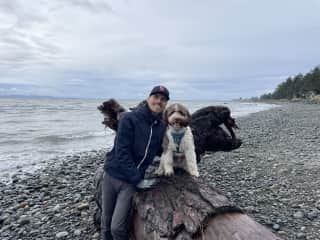 Dominic with Toby, a cuddly puppy always ready for adventures.