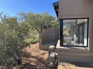 One of two outdoor showers