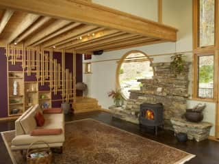 Living room with wood burning stove