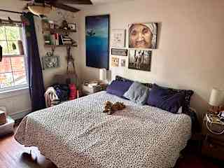 The master is simple, with a king sized bed.