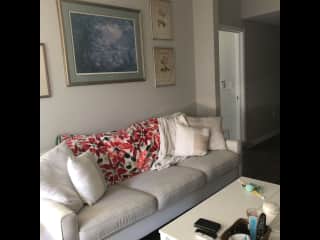 Living room. That door to the right of the couch leads to the guest bedroom.