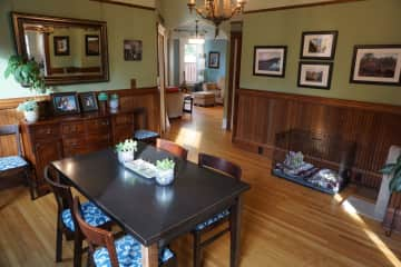 Dining room with the living room in the distance