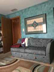 Hide-a-bed in office. Excellent mattress, masterbedroom suite with French Door to deck.