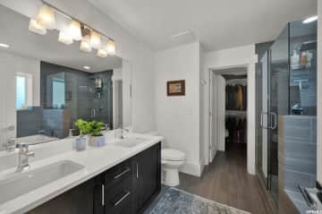 Bathroom and walk in closet attached to the guest suite