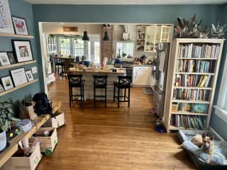 This is our entry hallway spilling into the kitchen and then the great room and eventually to the backyard.