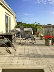 Balcony which is off kitchen and sitting room and offers marvellous sunsets