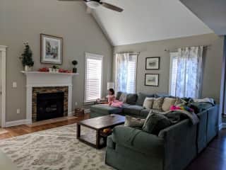 Family room with gas fireplace, TV and Wifi.