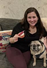 My friend’s pug kept me company at a holiday party.