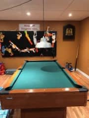 Pool table in basement