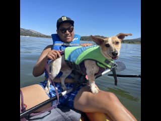 We love being outdoorsy together. This is at Big Bear Lake