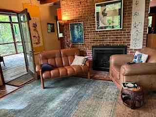 Living room with gas fireplace.