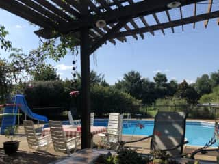 View of salt pool from under the pergola