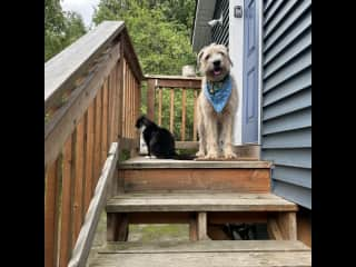 Castro and Cloud on the deck to separate apartment above garage