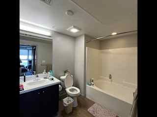 One of the two bathrooms. Enjoy a soak in a nice wide tub. We have since added shower curtains (not pictured).