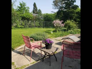 A pretty place to sit in the sunshine in the backyard.