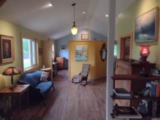 bedroom beyond half wall