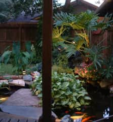 off back porch at the pond at dusk.