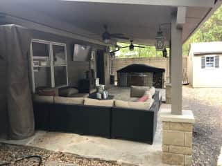 Back patio with built-in grill