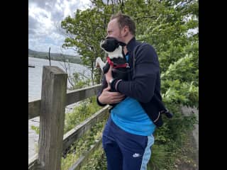 Cuddles even on our long walks! This was when house sitting a cottage in Cornwall.