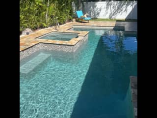 Heated saltwater pool with spa!  Deep end is approximately 7-feet deep.