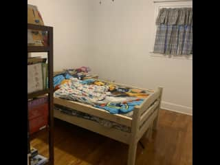 3 year olds bedroom- he makes his own bed