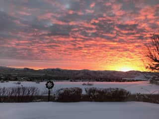 winter sunrise view from our living room