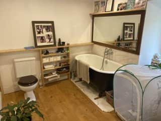 Bathroom with airing cupboard full
Of dry linen