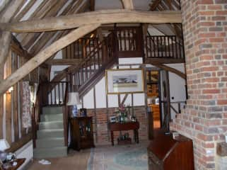 living area - lots of beams!