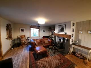 Living room with log burner