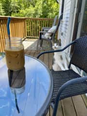 Coffee on the deck with Kish.