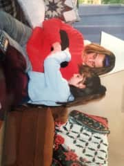 Throwback pic! My sister and I with our pet bunny, Ebony, on a visit to Grandma&#8217;s house.