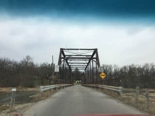 One lane, one car bridge over the Grand River