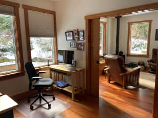 Downstairs office looking into living room (sliding doors can be closed).