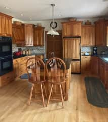 We have a double oven, 5 burner gas stove and all the necessary equipment if you love to cook or bake. There's a TV over the frig, so you can keep up on your favorite shows while you cook!  Doing dishes is a pleasure, as you view the horses in the pasture