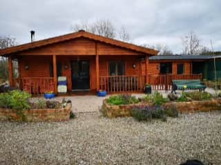 Front of the cabin with veranda