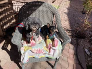 Enjoying the sun with her sister!