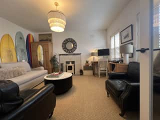 Formal sitting room with work area.