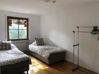 Guest room, double beds.  Office desk, chair, monitor, & WiFi available for home office.