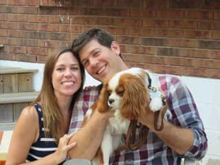 our son and his wife with our grand dog Oden
