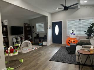Living area. Baby items and Halloween item will be put away!