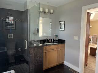En-suite bathroom for one of the two guest bedrooms.  Both have en suite facilities.