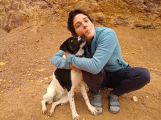 Inbar and Mango hugging
