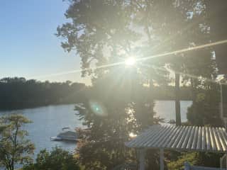 Sun setting over the lake. Picture taken from master bedroom deck