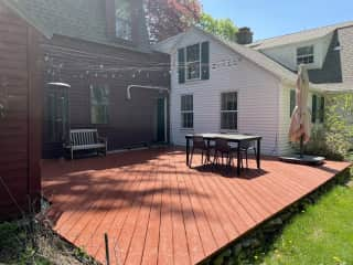 the back deck is a great spot to hang out and relax, right off of the kitchen