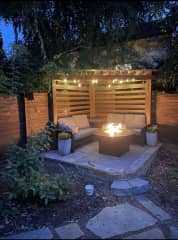 The cozy backyard and gas fireplace!