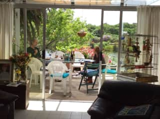 Lounge onto deck overlooks the waterway and nature reserve