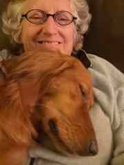 We are laying on the recliner in the living room. She is my lap puppy!